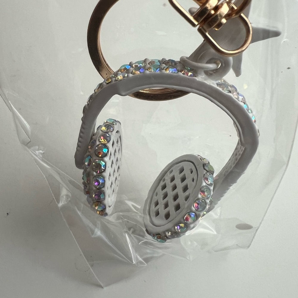 White Rhinestone Headphone Keychain